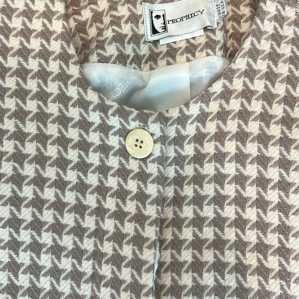 Vintage Prophecy cream taupe houndstooth long sleeve blazer jacket - Picture 13 of 14